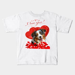 valentines day Loves Aussies Australian Shepherd Kids T-Shirt